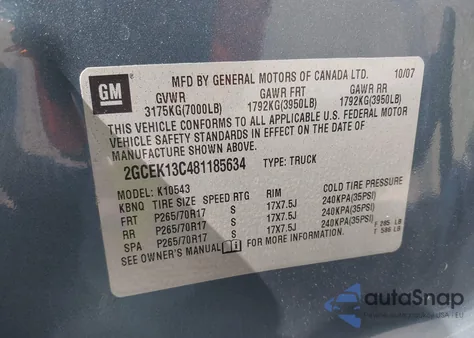 2008 Chevrolet Silverado 1500 Lt1 from USA, damaged, VIN 2GCEK13C481185634